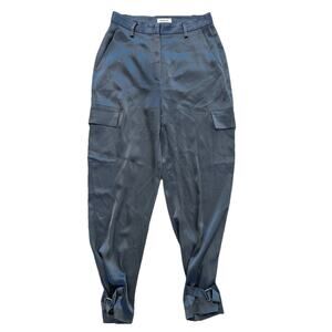 Aritzia Babaton Refined Satin Cargo Pant High-Waist Pant Blue Ankle Cinch Sz 6